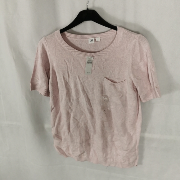 Ladies Jumper Size M 12 14 GAP Pink Thin Knit Smart Casual Short Sleeve - Picture 3 of 7